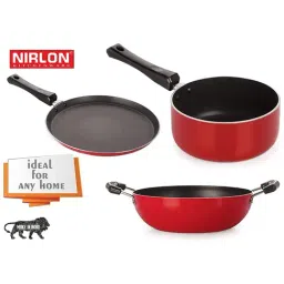 Nirlon Red Aluminium Non- Stick Cookware - Set of 3-image-90