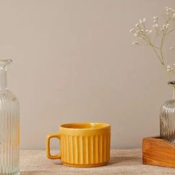 Fabindia Home Idika Yellow Stoneware Tea Cup (250ml)-image-12