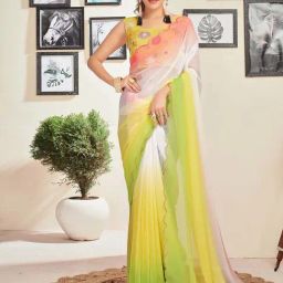Satrani Multicolored Ombre Saree With Unstitched Blouse-picture-28
