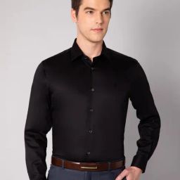 Cantabil Black Satin Regular Fit Shirt-image-70