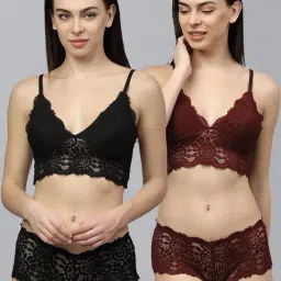 AROUSY Black & Maroon Self Pattern Bra Panty Set - Pack Of 2-image-76