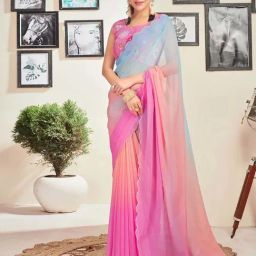 Satrani Pink & Peach Ombre Saree With Unstitched Blouse-image-52