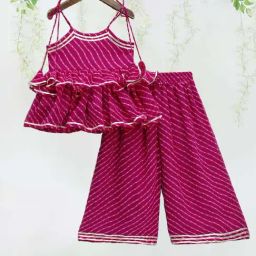 Bolly Lounge Girls Pink Georgette Regular Fit Striped Kurta Set-image-1