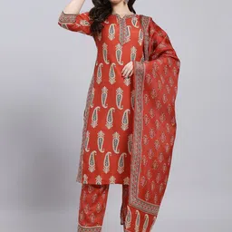 THE FAB FACTORY Women Ethnic Motifs Printed Regular Kurta with Trousers & With Dupatta-picture-18