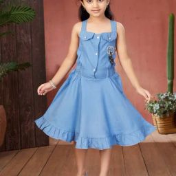 Aarika Girls Blue Solid Dress-image-1