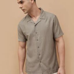 Code By Lifestyle Dark Beige Regular Fit Self Pattern Shirt-image-29