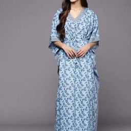 Libas Blue Cotton Printed Kaftan-image-57