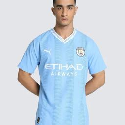 Puma Light Blue Regular Fit Striped Jersey-image-6