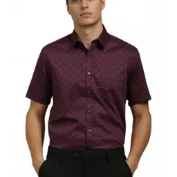Louis Philippe Maroon Cotton Regular Fit Printed Shirt-image-80