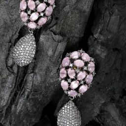 Priyaasi Silver-Plated Artificial Stone Studded Drop earrings-0