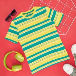 Pantaloons Junior Goldfinch Yellow & Green Cotton Striped T-Shirt-image-38