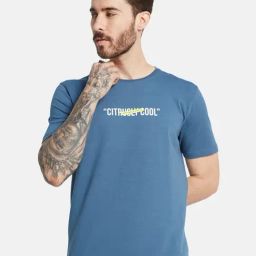 Octave Blue Cotton Regular Fit Printed T-Shirt-image-27