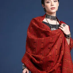 Taavi Women Geometric Woven Design Kullu Shawl-54