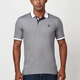 Peter England Grey Cotton Regular Fit Striped T-Shirt-image-22