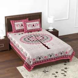 JaipurFabric Pink Pure Cotton 180 TC Festive Creation Single Bedsheet with 2 Pillow Covers-image-37