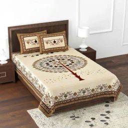 JaipurFabric Brown Pure Cotton 180 TC Festive Creation Single Bedsheet with 2 Pillow Covers-image-72