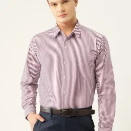 English Navy Maroon Blended Slim Fit Formal Shirt-image-39