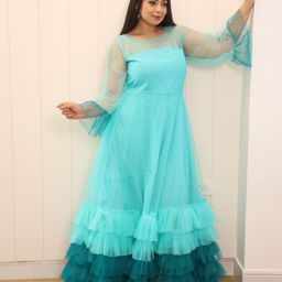 Swadeshi Shringaar Women Net Frill Tiered Maxi Dress-image-7