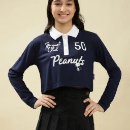 Lil Tomatoes Girls Navy Cotton Regular Fit Printed Top-picture-5