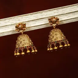 Priyaasi Kemp Stones Studded Gold Plated Butterfly Shaped Jhumka Earrings-image-42