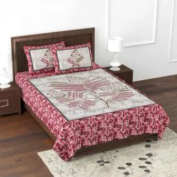 JaipurFabric Pink Pure Cotton 180 TC Beautiful Branch Single Bedsheet with 2 Pillow Covers-picture-13