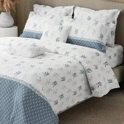 Boutique Living Royal Essence Blue & White Cotton King Bedsheet with 4 Pillow & 2 Cushion Covers-picture-43
