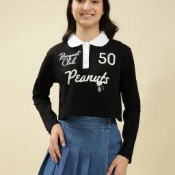 Lil Tomatoes Girls Black Cotton Regular Fit Printed Top-picture-0