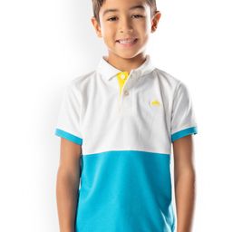 Cherry Crumble Unisex Kids White & Blue Colourblocked Polo Collar T-shirt-image-102