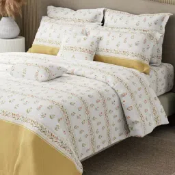 Boutique Living Royal Essence Yellow & White Cotton King Bedsheet with 4 Pillow & 2 Cushion Covers-picture-45
