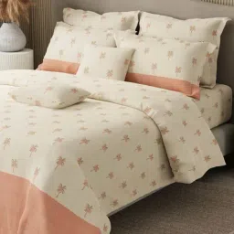 Boutique Living Royal Essence Peach Cotton Floral King Bedsheet with 4 Pillow & 2 Cushion Covers-picture-46