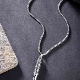 Karatcart Silver Plated Carved Bullet Metal Chain Pendant-image-1