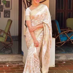 Anjaneya Sarees White Banarasi Silk Woven Design Saree with Unstitched Blouse-picture-29