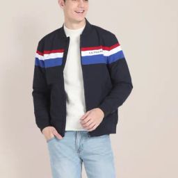 U.S. Polo Assn. Navy Regular Fit Striped Bomber Jacket-image-80