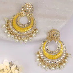 Priyaasi Kundan Studded Yellow Colored Earrings-image-31