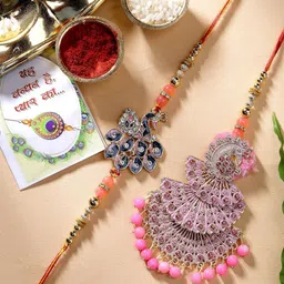 Anouk Set Of 2 Stones Studded Bhaiya Bhabhi Rakhis & Roli Chawal Chandan & Mishri-56