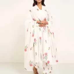 Rangmanch By Pantaloons Off White Cotton Regular Fit Floral Print Dupatta-picture-27