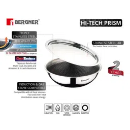 Bergner Hi-Tech Prism Silver Stainless Steel Tasra with Lid (20 cm, 1500 ml) - Set of 1 image 4