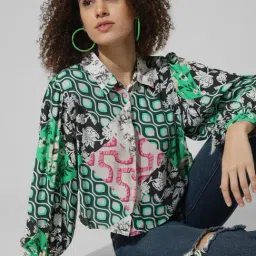 Only Green Viscose Floral Print Shirt-image-68