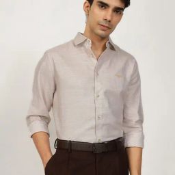 Andamen Beige Cotton Slim Fit Shirt-image-65