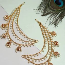 Zeneme Gold Plated White Jhumki Earrings With Ear Chain-26