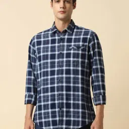 Allen Solly Navy Cotton Regular Fit Checks Shirt-picture-6