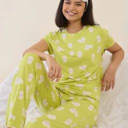 Sweet Dreams Lime Regular Fit Geometric Print T-Shirt with Pyjama Set-picture-16