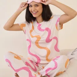 Sweet Dreams Vanila Ice Regular Fit Geometric Print T-Shirt with Pyjama Set-picture-7