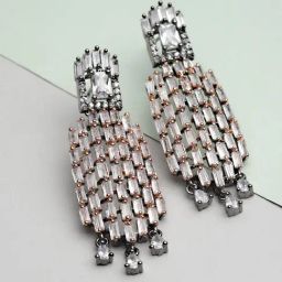 Zeneme Rose Gold Plated Gunmetal Toned AD Peacock Drop Earrings-24