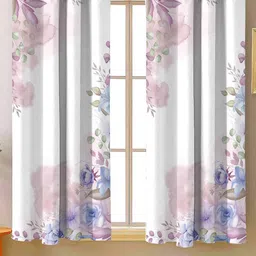Steve & Anderson Ozzon White And Purple 2 Peices Floral Printed Window Curtains (5 Feet)-image-16
