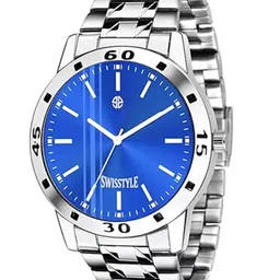 SWISSTYLE Men Brass Embellished Dial & Stainless Steel Straps Analogue Watch SS-GR032-BLU-CH-12