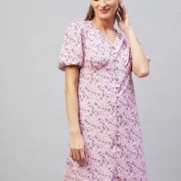 Marie Claire Women Lavender Colour Above Knee Floral Dress-picture-18