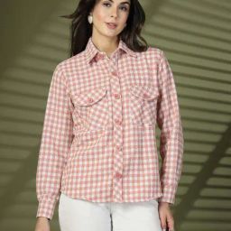 Chkokko Pink & White Chequered Shacket-image-93