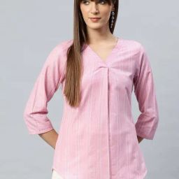 Cottinfab Pink Cotton Regular Fit Striped Top-picture-26