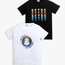 Zip Zap Zoop Boys Black & White Regular Fit Printed T-Shirt - Pack of 2-96